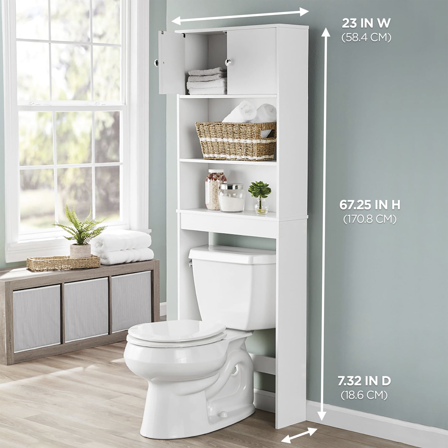 Bathroom Space Saver With 3 Fixed Shelves, Over The Toilet Storage, Bathroom Furniture (US Stock)