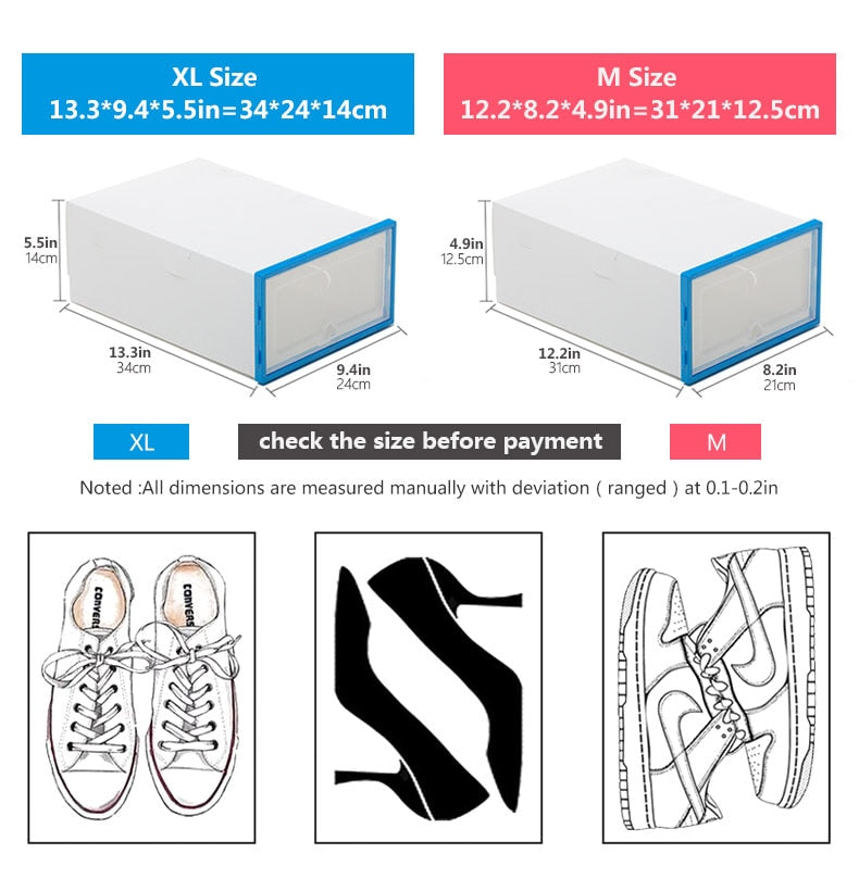 Shoe Box Shoes Organizers (6 Packs) Plastic Thickened Foldable Dustproof Storage Box Stackable Combined Shoe Cabinet