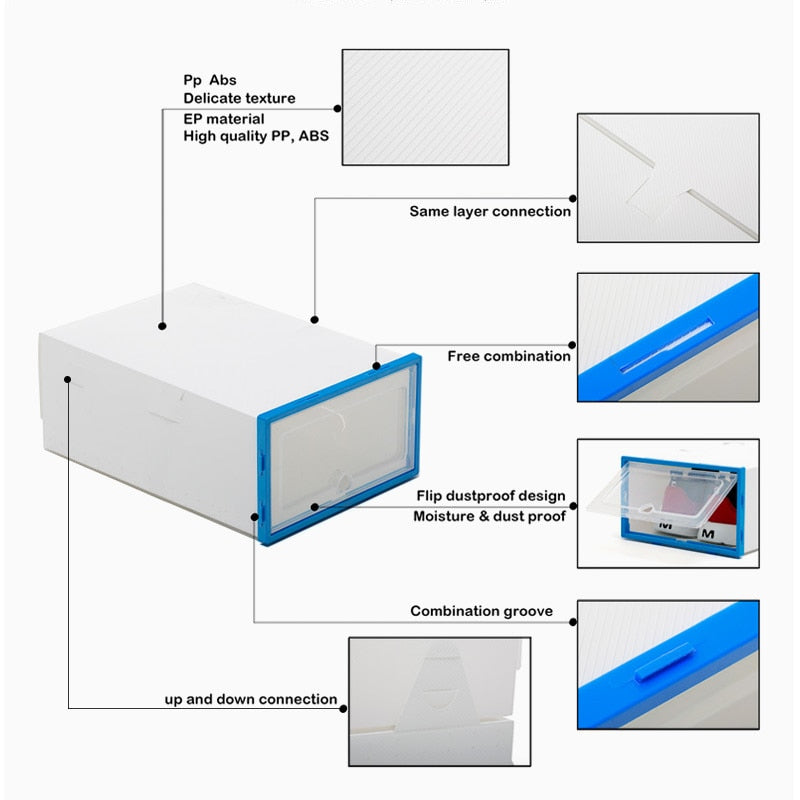 Shoe Box Shoes Organizers (6 Packs) Plastic Thickened Foldable Dustproof Storage Box Stackable Combined Shoe Cabinet