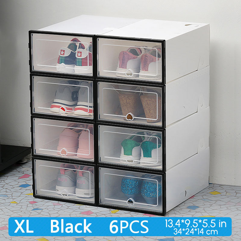 Shoe Box Shoes Organizers (6 Packs) Plastic Thickened Foldable Dustproof Storage Box Stackable Combined Shoe Cabinet