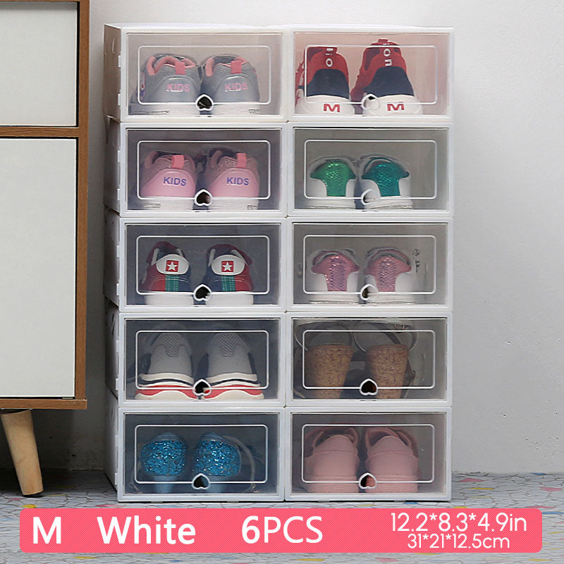 Shoe Box Shoes Organizers (6 Packs) Plastic Thickened Foldable Dustproof Storage Box Stackable Combined Shoe Cabinet