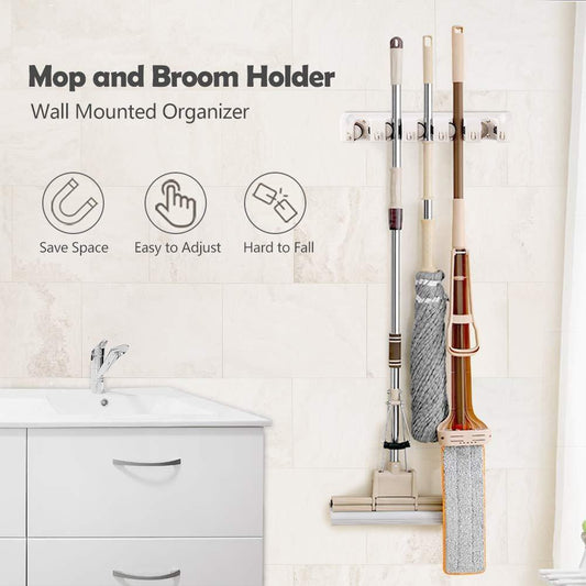 Costway Mop Holder Hanger 5 Position Home Kitchen Storage Broom Organizer Wall Mounted CL10945