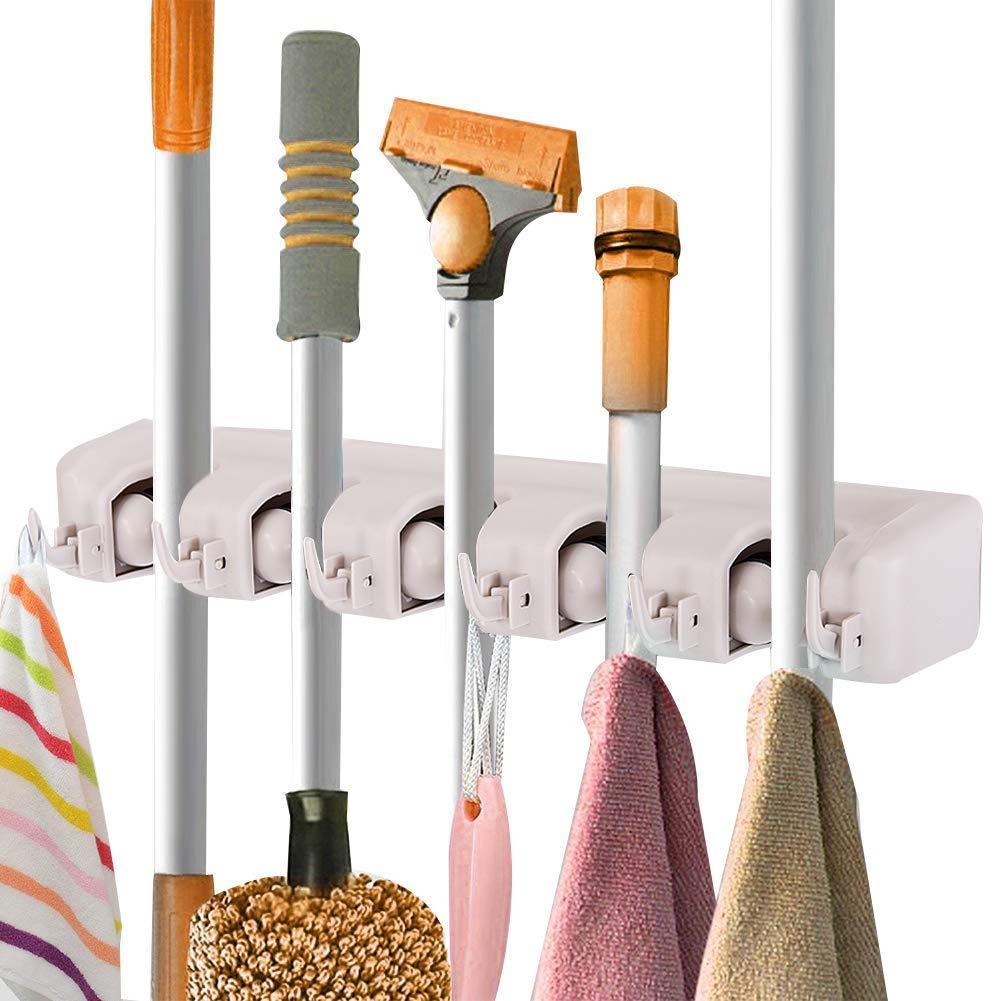 Costway Mop Holder Hanger 5 Position Home Kitchen Storage Broom Organizer Wall Mounted CL10945