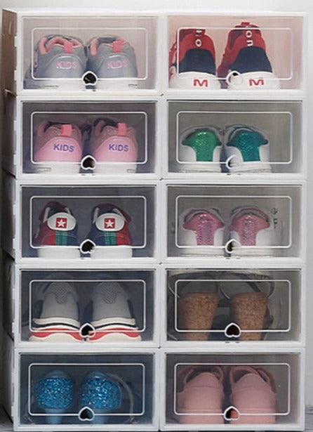 Shoe Box Shoes Organizers (6 Packs) Plastic Thickened Foldable Dustproof Storage Box Stackable Combined Shoe Cabinet