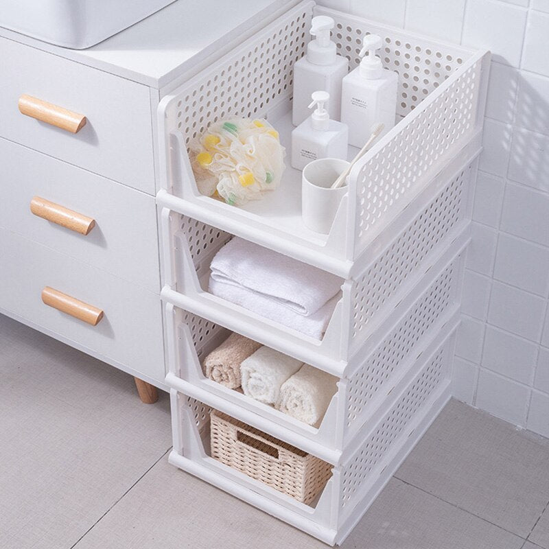 Folding Storage Rack Storage Basket Wardrobe Clothes Layered Partition Shelf Stackable Kitchen Toy Books Organize Storage Rack