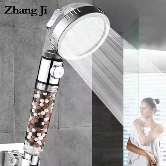 3-Function SPA Shower Head with Switch Stop Button high Pressure Anion Filter Bath Head Water Saving Shower